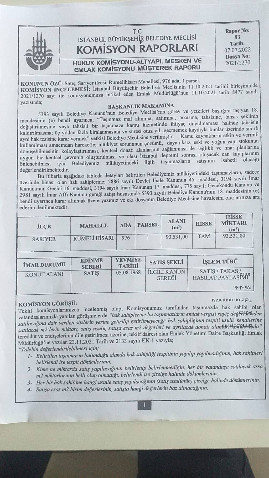 İBB Meclis Komisyon Kararları
