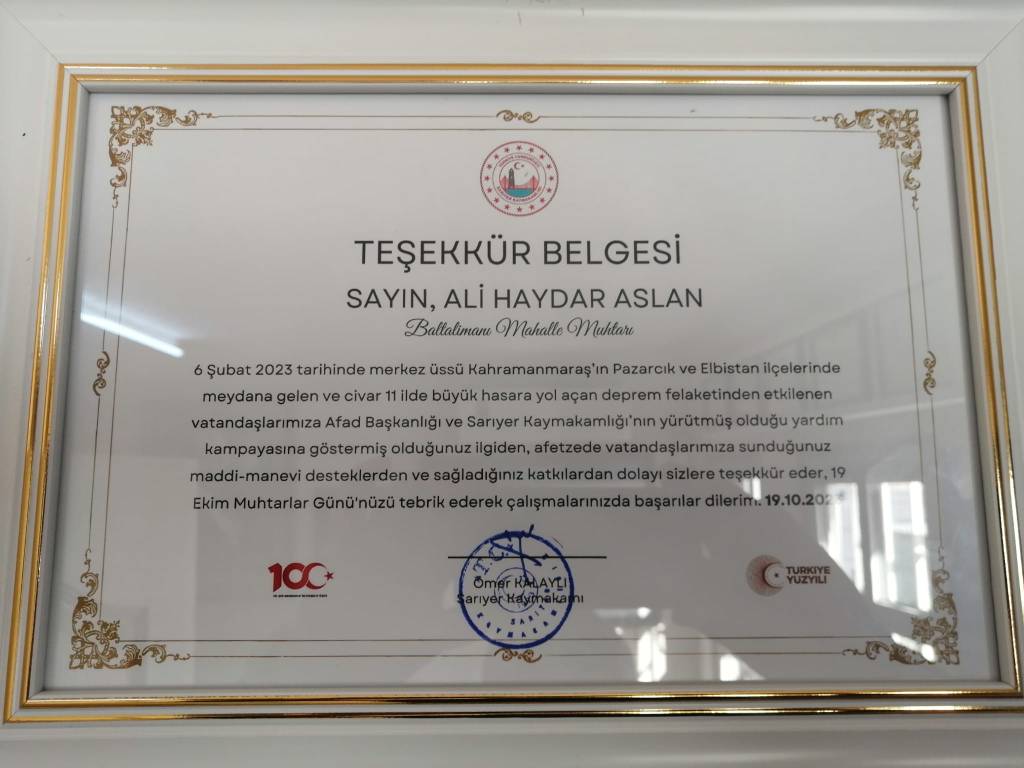 Teşekkür Belgesi
